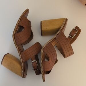 joie leather wooden heel sandal pumps